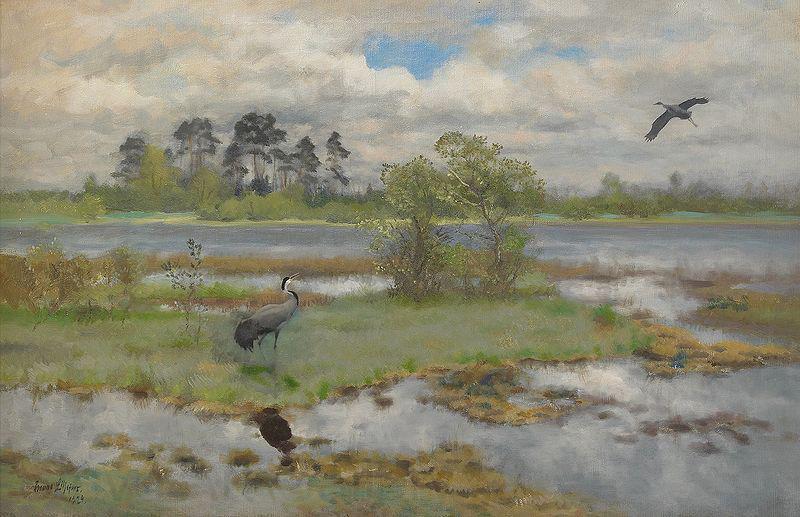 bruno liljefors Landscape With Cranes at the Water Norge oil painting art